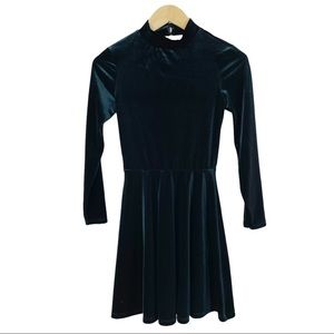 American Apparel Sm Deep Teal Velour Velvet Dress Long Sleeve A Line High Neck